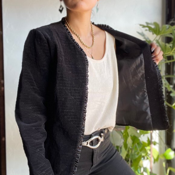 🏷 Sold | Black Velvet Ruffle Blazer - Picture 5 of 8